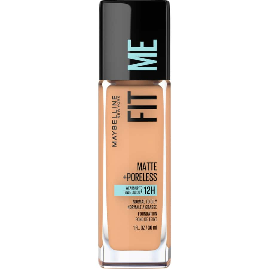 Maybelline Fit Me Foundation in Natural Tan offers a matte, lightweight finish for normal to oily skin with pore-minimizing effects.