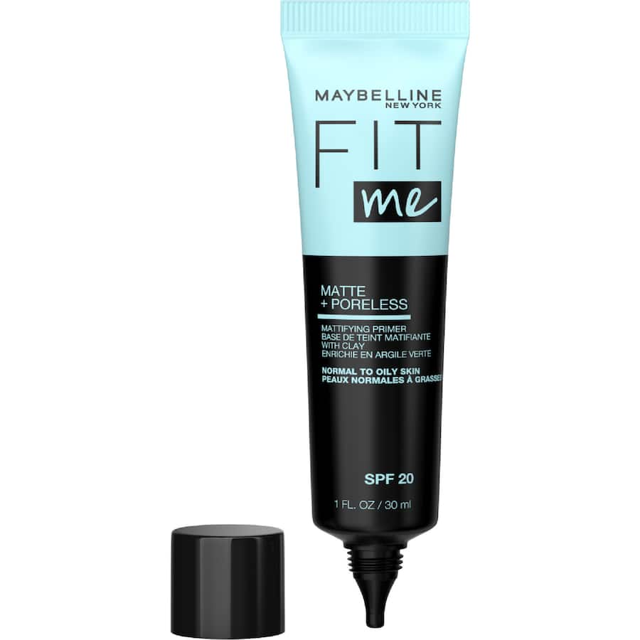 Maybelline Fit Me Primer Matte & Poreless, a lightweight primer for shine control, pore blurring, and sun protection.