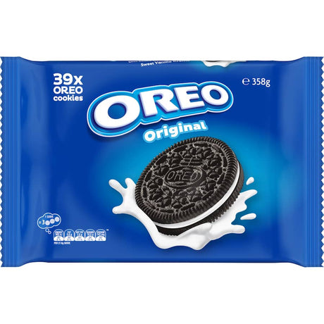 Oreo Creme Filled Biscuits Original Family Pack featuring rich chocolate cookies and creamy filling, perfect for sharing or snacking.