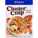 Sanitarium Cluster Crisp Cereal with crunchy oat clusters, sliced almonds, and vanilla for a nutritious breakfast.