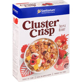 Crunchy oat clusters mixed with cranberries, raspberries, and strawberries in a nutritious breakfast cereal.