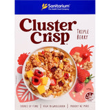 Crunchy oat clusters with a berry mix of cranberries, raspberries, and strawberries for a nutritious breakfast.