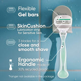 Gillette Venus Razor Handle Comfortglide Sensitive Kit provides a close, smooth shave with aloe-infused gel bars for sensitive skin.