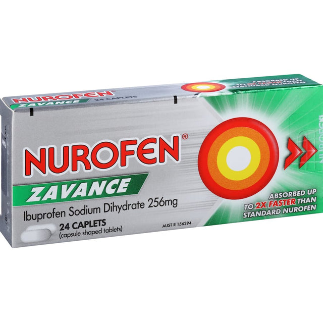 Nurofen Zavance caplets for fast pain relief, effective against headaches, muscular pain, and more. Easy to swallow.