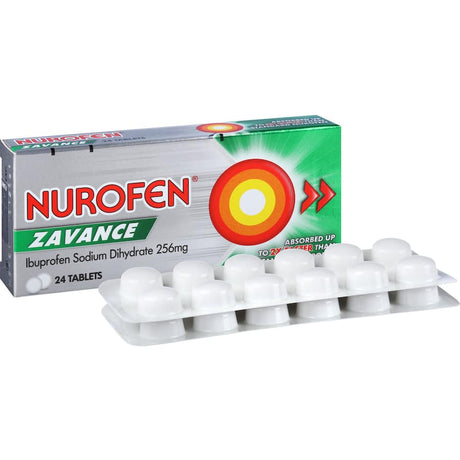 Nurofen Zavance tablets for fast pain relief, effective against headaches, muscular pain, and fever; easy to swallow.