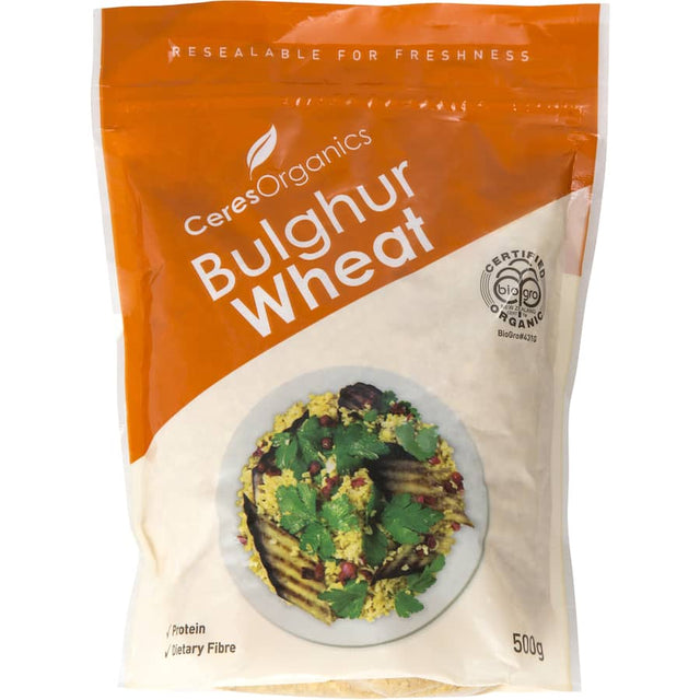 Organic Ceres Bulghur Wheat, a nutritious grain with light, nutty flavor, perfect for salads and a rice alternative.