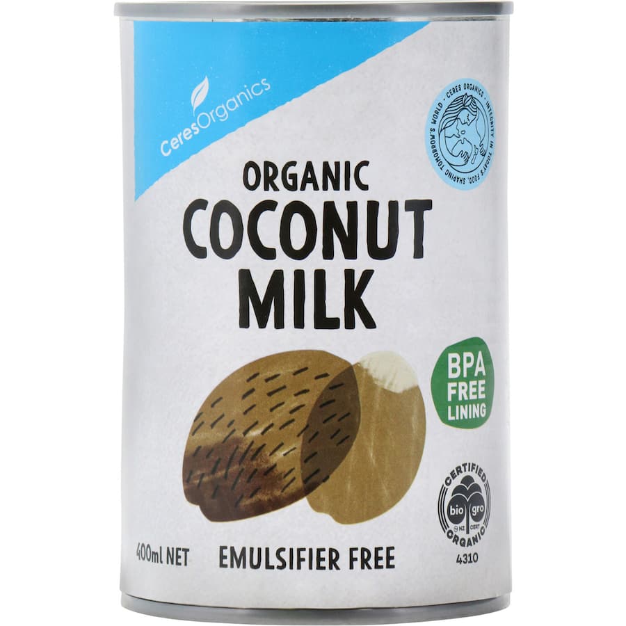 Ceres Organics Coconut Milk in a carton, showcasing rich, creamy texture and organic certification for versatile cooking.