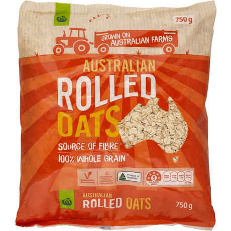 Woolworths Oats Rolled: 100% whole grain oats rich in fiber for a nutritious, delicious breakfast and versatile cooking.