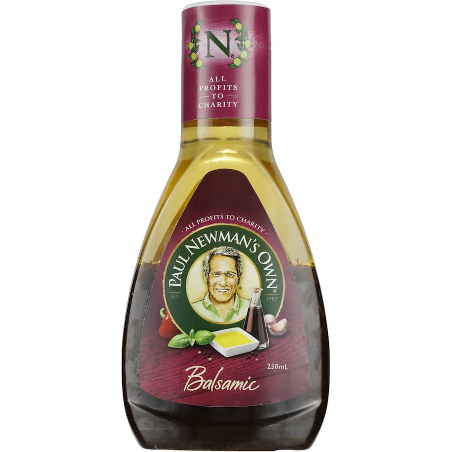 Paul Newman's Own Balsamic Vinaigrette, a gourmet dressing with organic ingredients for flavorful salads and marinades.