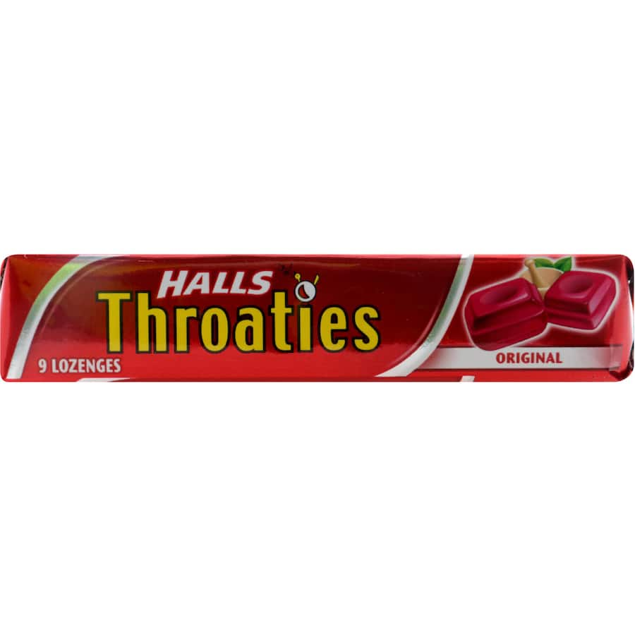 Halls Throaties Lozenges Original Stick for soothing sore throats and quick relief, featuring a refreshing flavor for comfort.