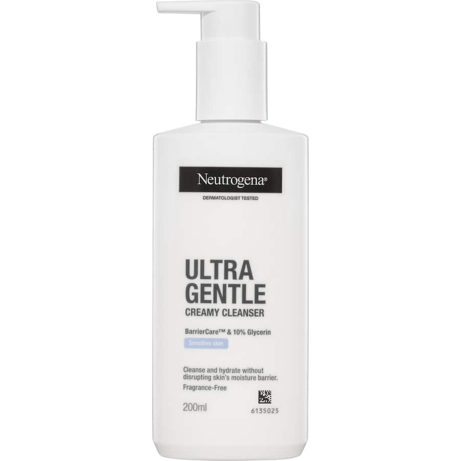 Neutrogena Ultra Gentle Creamy Cleanser, ideal for sensitive skin, hydrates while cleansing without disrupting moisture barrier.