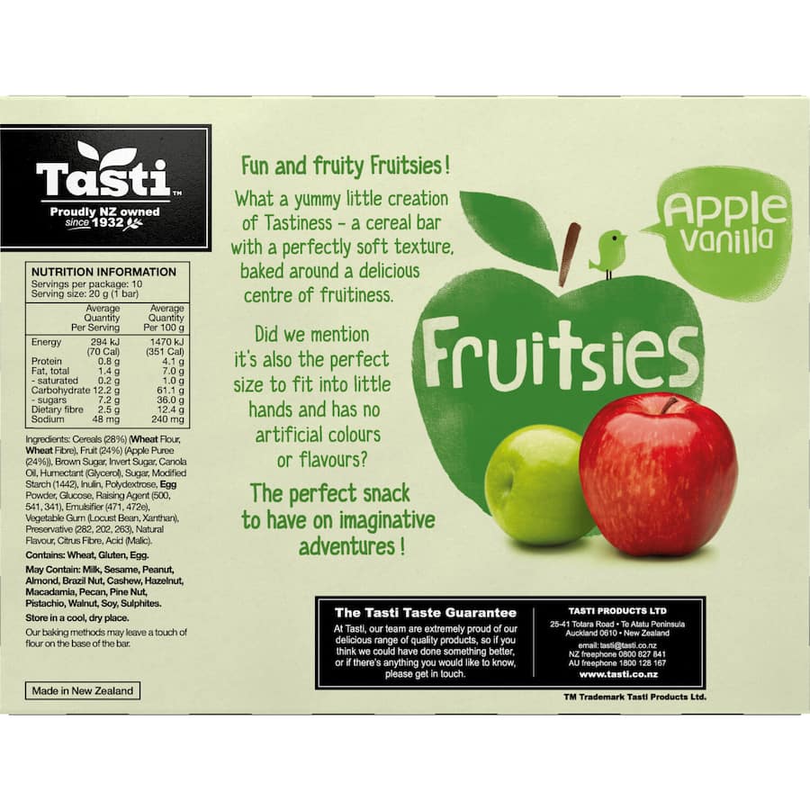 Tasti Fruitsies Fruit Sticks in Apple & Vanilla, soft and chewy snacks made with real fruit, ideal for kids and healthy snacking.