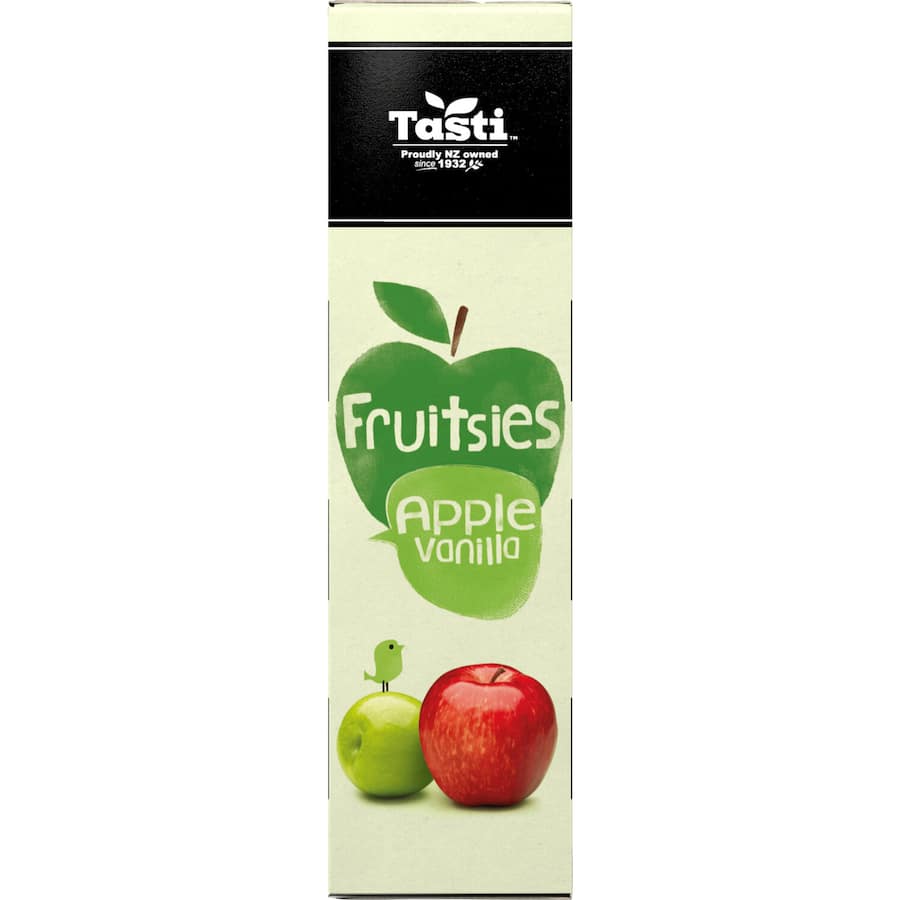 Tasti Fruitsies Fruit Sticks in Apple & Vanilla, soft and chewy, made with real fruit, perfect for kids’ snacking.