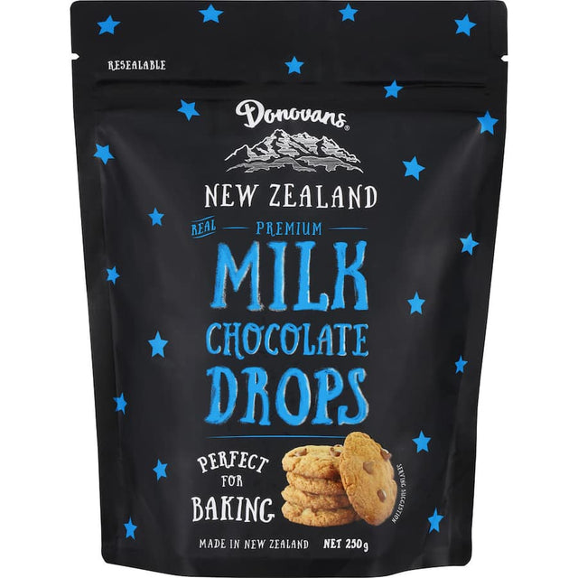 Milk chocolate drops from Donovans, perfect for snacking, baking, or gifting, made with premium ingredients.