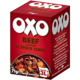 Oxo Beef Stock Cubes 71g pack, ideal for enhancing flavors in soups, stews, and bolognese with rich beef taste.