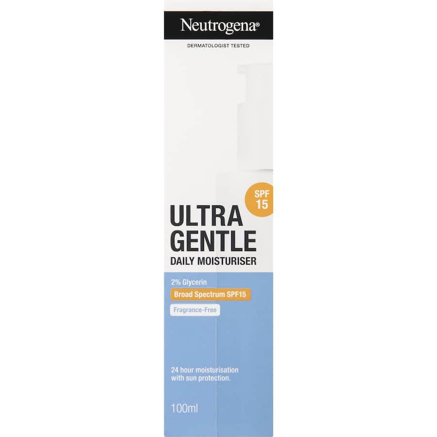 Neutrogena Ultra Gentle Daily Moisturiser SPF15, a lightweight, hydrating formula with sun protection for youthful, resilient skin.