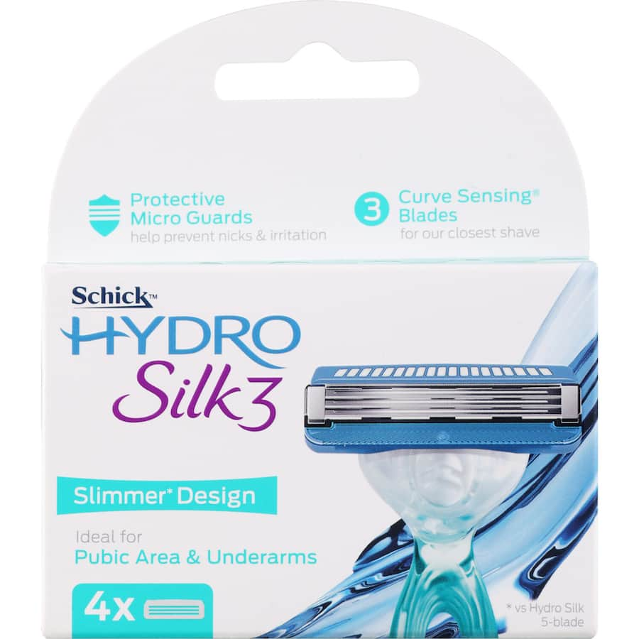 Schick Hydro Silk 3 Razor Blades with moisturizing serum for smooth, nourishing, irritation-free shaving for women.