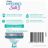 Schick Hydro Silk 3 Razor Blades with moisturizing serum for a smooth, comfortable shave, perfect for sensitive skin.