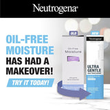 Neutrogena Ultra Gentle Daily Moisturiser, lightweight and oil-free, hydrates sensitive skin for 24 hours with Glycerin and Niacinamide.