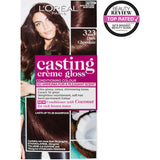 L'Oreal Paris Casting Hair Colour in Dark Choco 323 offers glossy, rich color with nourishing honey conditioner for vibrant results.