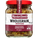 Wholegrain mustard by Masterfoods, ideal for sandwiches, dressings, and enhancing meats with a premium, gourmet flavor.