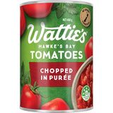 Wattie's Chopped Tomatoes in Purée, packed with New Zealand-grown tomatoes for nutritious cooking without preservatives or additives.