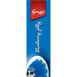 Greggs Blueberry Jelly in a package, promising rich blueberry flavor for quick and easy desserts for the whole family.