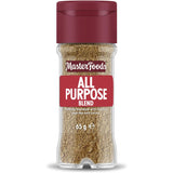 Masterfoods All Purpose Seasoning Blend in a glass shaker, showcasing its vibrant spices for versatile cooking and garnishing.