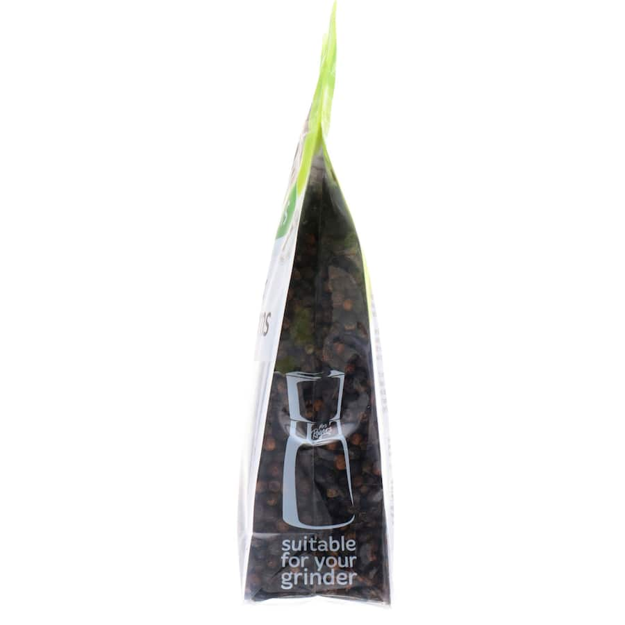 Mrs Rogers Naturals Black Peppercorns in eco-friendly packaging, perfect for enhancing the flavor of any dish.