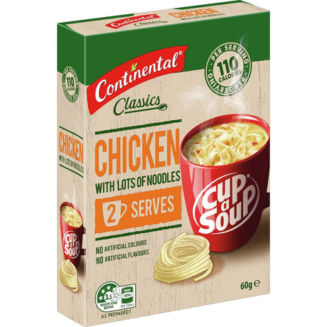 Bowl of Continental Classics Chicken Cup A Soup filled with noodles, showcasing comfort and convenience in a quick meal.