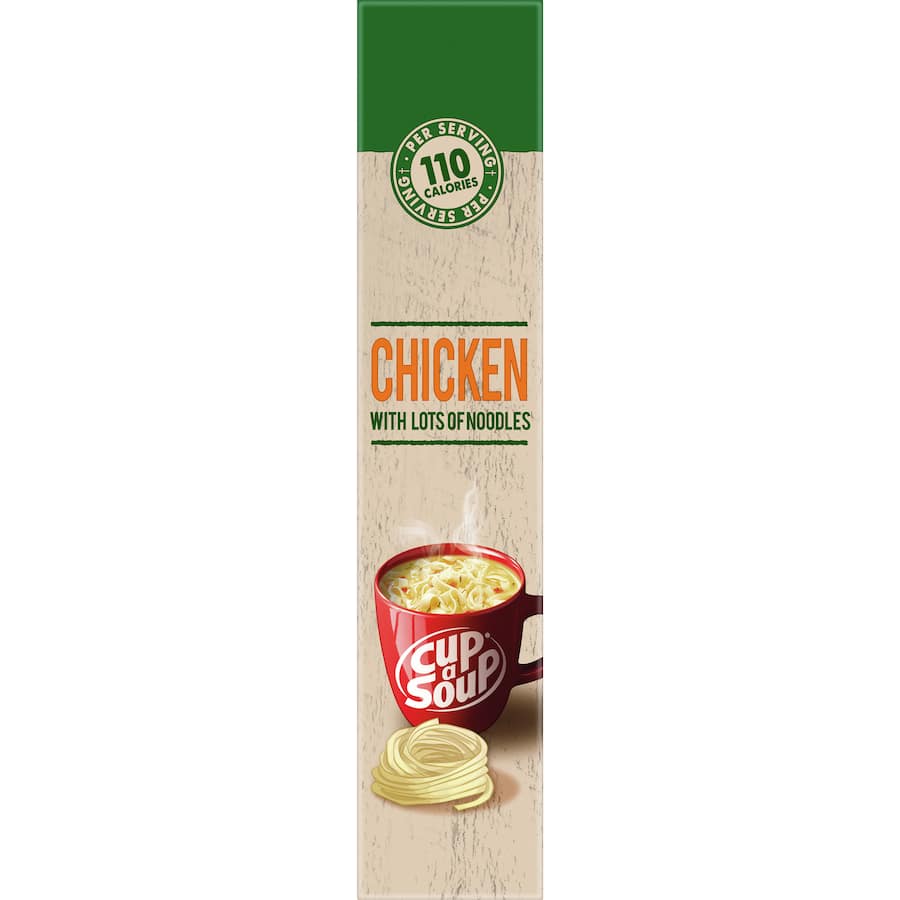 Comforting Continental Cup A Soup featuring tender chicken and plentiful noodles, ready to enjoy in just 20 seconds.