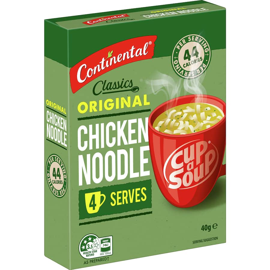 Cup of Continental Chicken Noodle Instant Soup, rich in flavor, convenient, low-calorie, and made from quality ingredients.