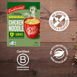 A convenient 40g cup of Continental Chicken Noodle soup, perfect for a quick, low-calorie snack or meal accompaniment.