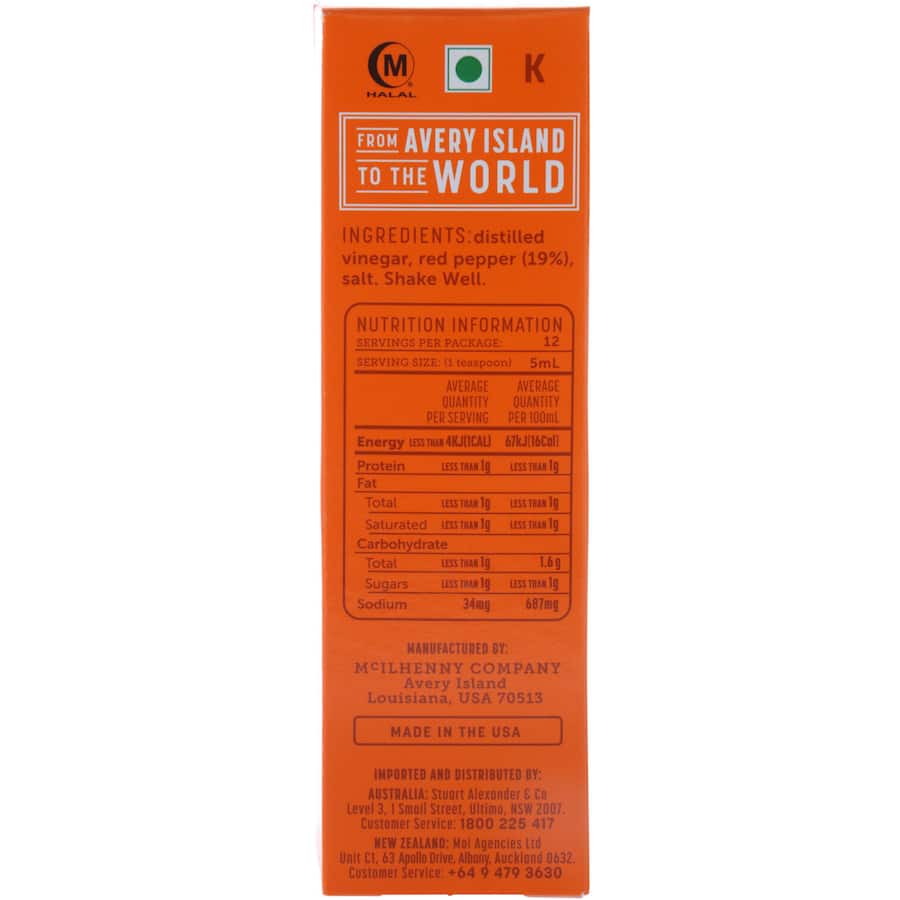 Mcilhenny Tabasco Sauce Red Pepper bottle showcasing its bold flavor, perfect for enhancing various culinary dishes.