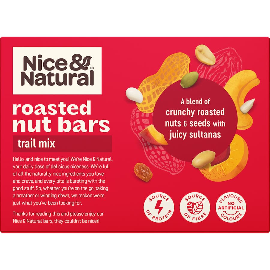 Nice & Natural Nut Bars Trail Mix featuring roasted nuts, seeds, and Greek-style yoghurt, perfect for healthy snacking on-the-go.