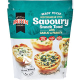 Crispy garlic and parsley toasts, perfect for snacking, topping, or enhancing dishes like salads and soups.