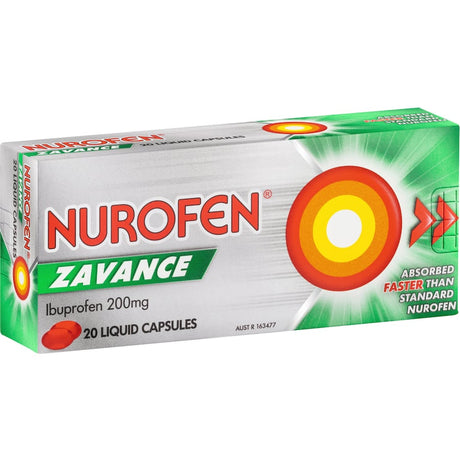 Nurofen Zavance liquid capsules deliver fast-acting 200mg ibuprofen for rapid relief from various pain and inflammation.