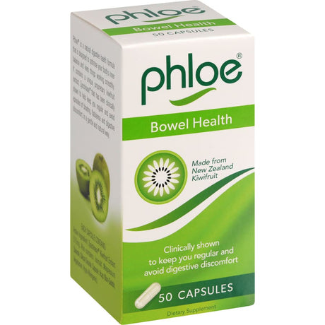 Phloe Bowel Care Capsules for digestive health, featuring prebiotic fibers for gut balance, suitable for adults and children 9+.