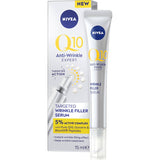 Nivea Q10 Serum Targeted Wrinkle Filler with Pure Q10 reduces wrinkles, delivers rapid results, and promotes youthful skin.