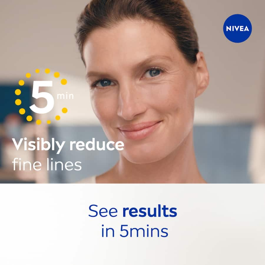 Nivea Q10 Serum for deep wrinkle treatment, reducing fine lines in 5 minutes and 50% wrinkles in 4 weeks, suitable for all skin types.