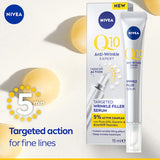 Nivea Q10 Serum targets fine lines and wrinkles, delivering visible results in 5 minutes and 50% reduction in 4 weeks.