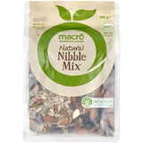 Macro Natural Snack Mix Raw Nibble Mix featuring sunflower kernels, almonds, pepitas, raisins, and sultanas for healthy snacking.