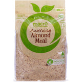 Macro Almond Meal in a bag, gluten-free baking alternative made from 100% blanched almonds, packed with fiber and vitamin E.