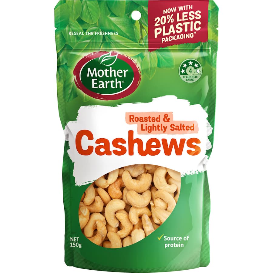 Batch roasted and lightly salted cashews offering a rich flavor and essential nutrients for a healthy snack.