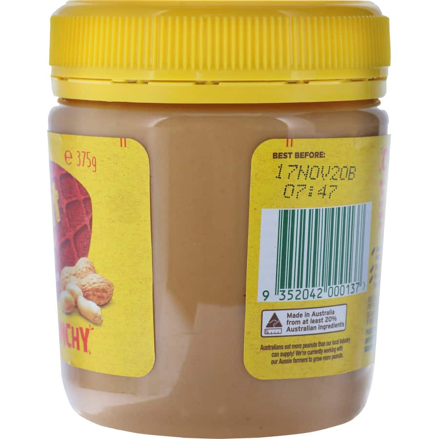 Bega Peanut Butter Crunchy: creamy spread with rich flavor, crunchy texture, and health benefits from high oleic peanuts.