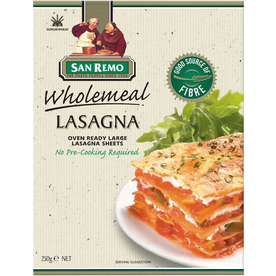 Wholemeal lasagne sheets made from 100% durum wheat, offering a nutritious, vegan-friendly alternative for delicious lasagna.