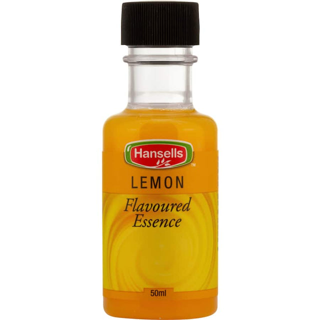 Bottle of Hansells Essence Lemon Flavoured, showcasing concentrated natural lemon oil for vibrant culinary creations.