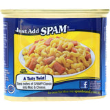 Canned Spam Ham Regular, perfect for outdoor meals, featuring an easy ring pull and high protein for adventures.