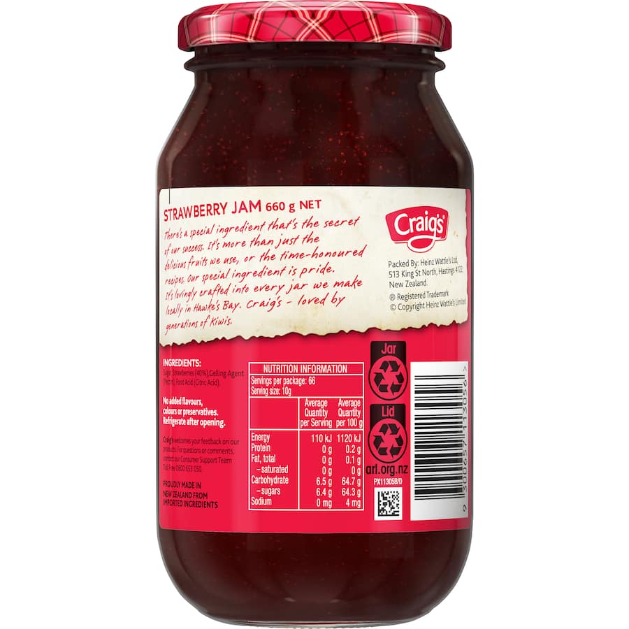 Craigs Fruit Jam Strawberry 660g