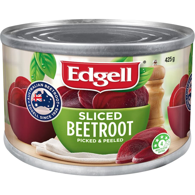 Edgell Beetroot Sliced in a resealable jar, perfect for enhancing salads, burgers, and wraps with vibrant flavor.